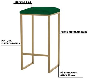 Kit 2 Banqueta Decorativa Billie Base Gold Suede Verde G41 - Gran Belo