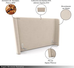 Cabeceira Design para Cama Casal Torres Pés em Madeira Veludo Bege G91 - Gran Belo