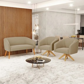 Namoradeira e 2 Poltronas Giratória MA30 Stella Suede D03 - D'Rossi - Marrom Rato