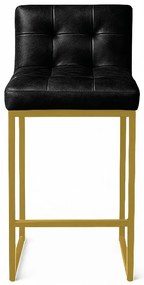 Banqueta Cozinha Alta com Encosto Industrial Dourado Lirina PU C05 - D'Rossi - Preto