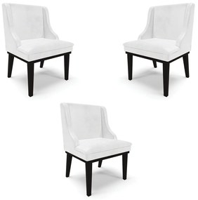 Kit 3 Cadeiras Decorativas Sala de Jantar Base Fixa de Madeira Firenze PU Branco Brilho/Preto G19 - Gran Belo