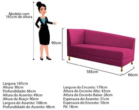 Recamier Valéria 185cm Lado Esquerdo Suede Pink - ADJ Decor