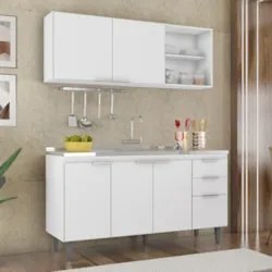 Armário de Cozinha CP01 Com Pia 150cm Pérola Z34 Branco     - Mpozenat
