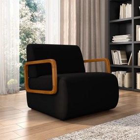 Kit 2 Poltronas Decorativa Sala de Estar Odessa Braços em Madeira Veludo Preto G33 - Gran Belo