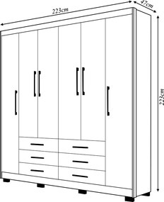 Guarda Roupa Dunas Casal 6 Portas de Bater 6 Gavetas MDF Nature/OffWhite G98 - Gran Belo