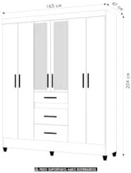 Guarda Roupa Casal 165cm Com Espelho Tati Freijó/Off Z17     - Mpozena