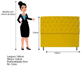 Cabeceira Estofada Liverpool 140 cm Casal Suede Amarelo - ADJ Decor