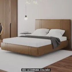 Cama Queen Flutuante Com Cabeceira 160cm Lyra Sintético Camel S05 - Mp