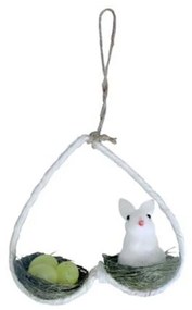 Enfeite Decorativo de Páscoa Coelho Branco com Ninho 12x15x15 cm - D'Rossi