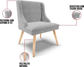 Cadeira de Jantar Liz Suede Cinza Pés Palito Natural D03 - D'Rossi