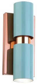 Arandela Tubo B/2 8X12X28Cm 2 X Mr11 Gu10 Metal |Old Artisan Ar-5108 (AZUL / COBRE BRILHO)