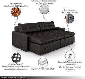 Sofá Retrátil Bipartido Sala de Estar Belém 184cm Couro Borgonha Manchado G52 - Gran Belo