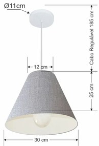 Lustre Pendente Cone Md-4028 Cúpula em Tecido 25/30x12cm Rustico Cinza - Bivolt