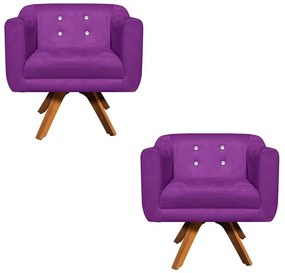 Kit 02 Poltronas Giratória Julia Suede com Strass Base Madeira MM30 D01 - D'Rossi - Roxo