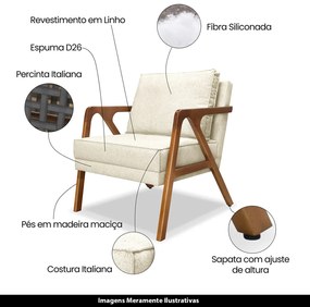 Kit 2 Poltronas Decorativas De Luxo Frida Linho Rústico Natural G63 - Gran Belo