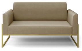 Sofá Namoradeira Base Industrial Alta Dourado Marisa Suede D03 - D'Rossi - Marrom Rato