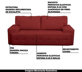 Sofá 3 Lugares Sala de Estar Roma 230 cm Couro Vermelho G58 - Gran Belo