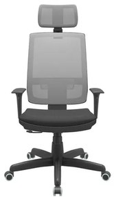 Cadeira Office Brizza Tela Cinza Com Encosto Assento Aero Preto RelaxPlax Base Standard 126cm - 63661 Sun House