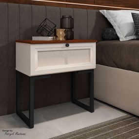 Mesa de Cabeceira Iron 1 Gaveta Imbuia/Bege/Preto - Vizzato - Bege