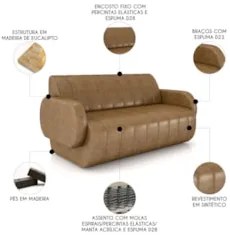 Sofá 2 Lugares 188cm Sala de Estar Munik Sintético Camel Z08 - Mpozena