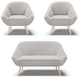 Kit 01 Namoradeira 02 Lugares e 02 Poltronas Giovana Veludo Pés Palito Natural - D'Rossi - Cinza