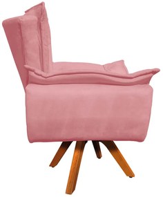 Poltrona Giratória Opala Suede Rosê Base Madeira MM30