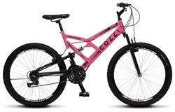 Bicicleta GPS Aro 26 Aço 21 Marchas Dupla Suspensão Freio V-Brake Rosa