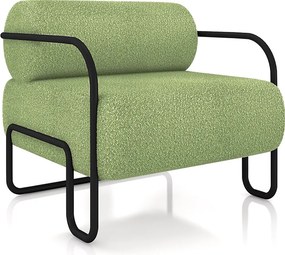 Poltrona Decorativa Sala de Estar Polatsk Base Industrial de Ferro Bouclê Verde Oliva G33 - Gran Belo