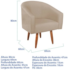 Poltrona Decorativa Jade Design Moderno Sala de Estar Quarto Escritório Confortável Luxo Pés Palito Linho