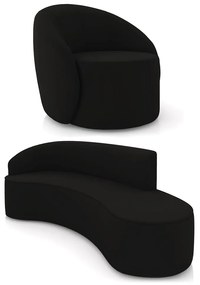 Sofá 4 Lugares Orgânico 220cm Morgan e Poltrona Lua Veludo Preto D03 - D'Rossi