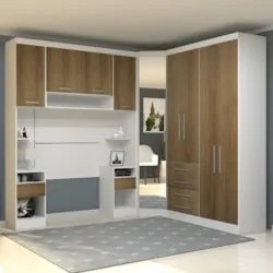 Guarda Roupa Solteiro Modulado CP01 Taiga Branco/Avelã L01 - Mpozenato