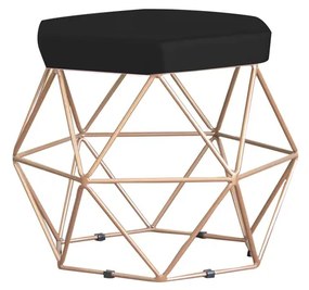 Puff Decorativo Base Gold Elsa Veludo Preto G41 - Gran Belo