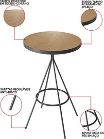 Mesa Bistrô Alta Dhalia e 2 Banquetas 50cm Kyara PU S02 - D'Rossi - Caramelo