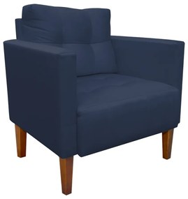 Kit 1 Sofá Namoradeira e 2 Poltronas Livia Suede Azul Marinho Pés Chanfrado Castanho - D'Rossi