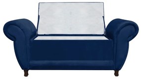 Recamier com Baú Itália Namoradeira Calçadeira Suede - D'Rossi - Azul Marinho