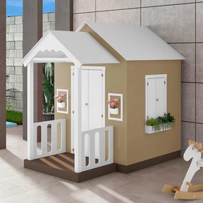 Casinha de Brinquedo MDF com Varanda Artesanal Branco/Bege L12 - Gran Belo
