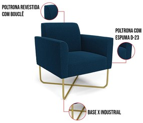 Poltrona Sala Base X Industrial Dourado Marisa Bouclê D03 - D'Rossi - Azul