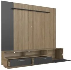 Estante Painel TV 75 Pol com LED 200cm Dolphin Mel/Grafite A05 - Mpoze