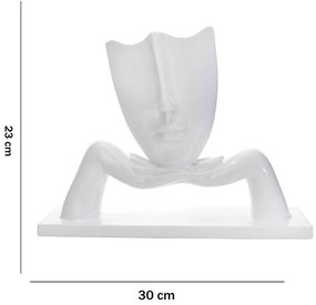 Escultura Decorativa Máscara Com Base Descanso Em Cerâmica Branco 23x30 Cm - D'Rossi