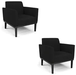 Poltrona Base Madeira Preto Kit 2 Maressa Linho Preto - Ibiza