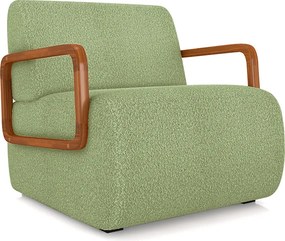 Poltrona Decorativa Sala de Estar Odessa Braços em Madeira Bouclê Verde Oliva G33 - Gran Belo
