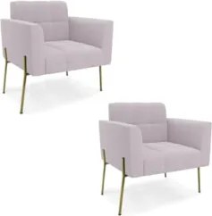 Poltrona Para Sala Pé Metal Dourado Kit 2 Ana Bouclé Rosê - Ibiza