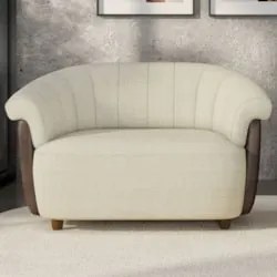 Sofá 2 Lugares 150cm Namoradeira Lykan Linho Bege/Caramelo Z32 - Mpoze