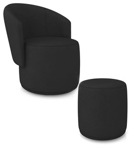 Poltrona e Puff Redondo Orgânico para Sala Malu Sintético M11 - D'Rossi - Preto