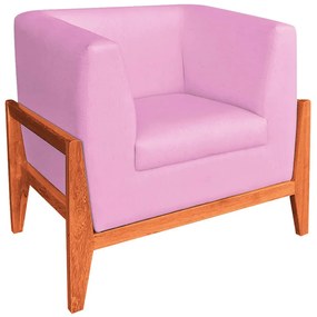 Poltrona Lucy Linho Base Madeira Castanho C05 - D'Rossi  - Rosa Chiclete A08