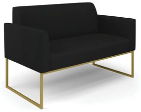 Sofá Namoradeira Base Industrial Dourado Marisa Linho Preto A79 D03 - D'Rossi