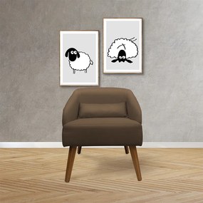 Poltrona Decorativa Lara Pés de Madeira Veludo Marrom - Sheep Estofados - Marrom