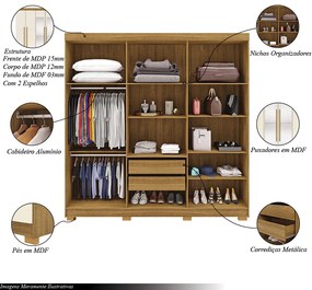 Guarda Roupa Casal Doral 6 Portas de Bater 2 com Espelhos 2 Gavetas Nature/OffWhite G98 - Gran Belo