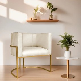Kit 02 Poltronas Decorativas Luna Base de Ferro Dourado Sintético