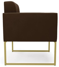 Kit 1 Sofá Namoradeira e 1 Poltrona Elisa Suede Marrom Base Metálica Industrial Dourado - D'Rossi